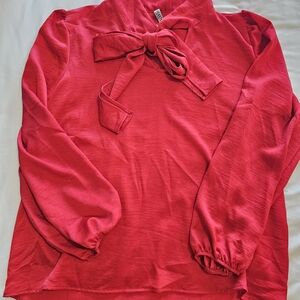 Elegant Red Bow Tie Women's Top